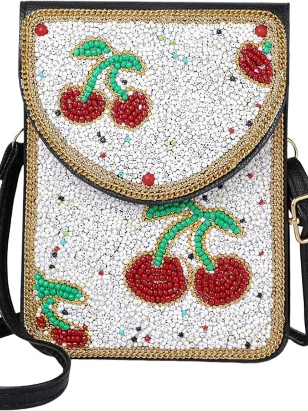 Beaded Purse Designer Style Crossbody Cherries Design Great Cell Phone Purse